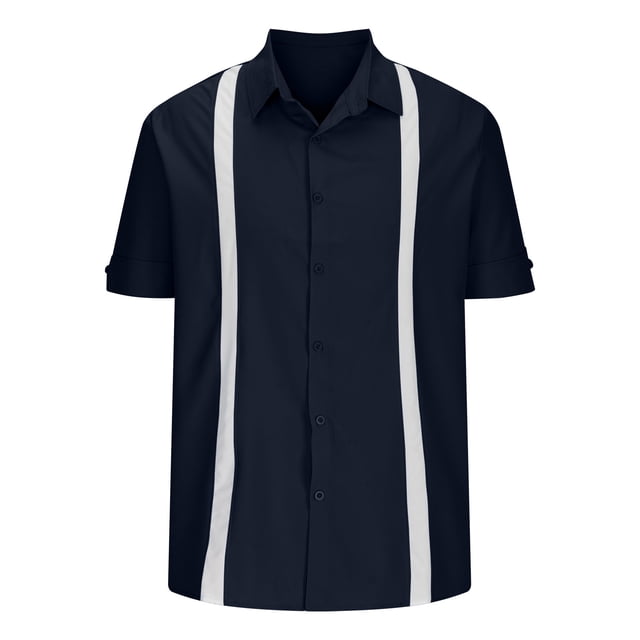 Birdeem Mens Fashion Casual Color Contrast Turn-Down Collar Button Short Sleeve Blouse Tops Shirt