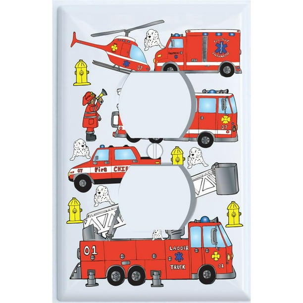 Fire Trucks Light Switch Plate and Outlet Covers Fire Engines Firetruck Wall  Décor - Walmart.com