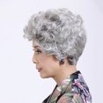 thumbnail image 2 of Peluca corta, rizada, gris, 30 cm, para disfraz de mujer, color blanco plateado, 2 of 3