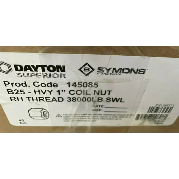 DAYTON SUPERIOR 145085 B25-HVY COIL NUT 1" RH THREAD 38000 LB 40 PCS PER CASE