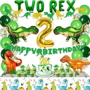 Two Rex Birthday Party Decorations Boy, Dinosaur 2nd Birthday Party Supplies Include Banner Tablecloth Two Rex Balloons Cake Toppers Dinosaur Balloon for 2 Rex Birthday Decorations Boys