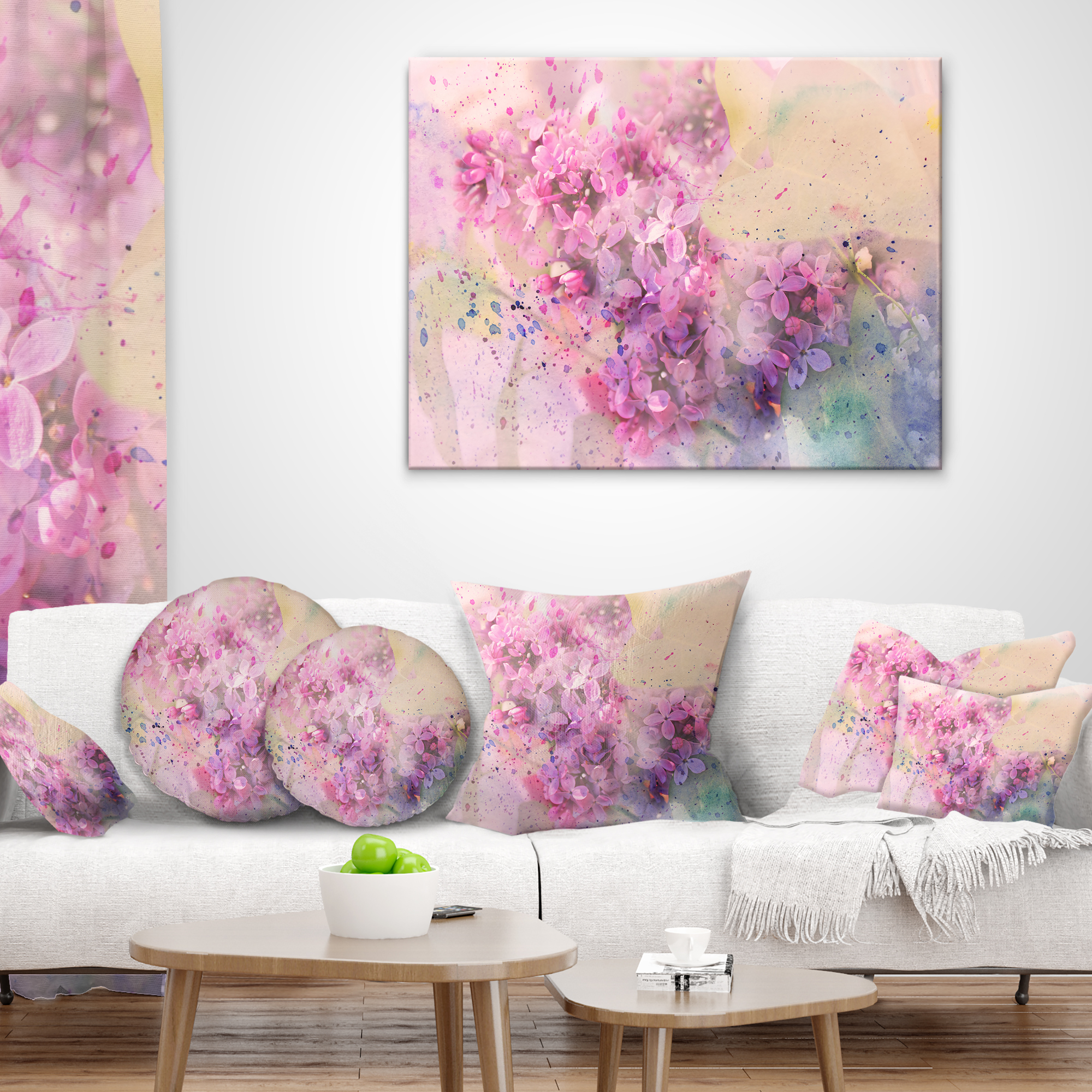 Designart Twig of Lilac Flowers - Floral Throw Pillow - 16x16