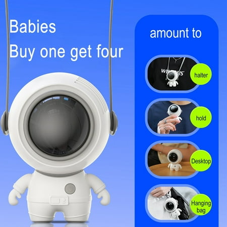 

Handheld Neck Fan Portable 3 Speeds Astronaut Pocket Cooling Fan Decoration USB Rechargeable Mini Quiet Desk Fan White