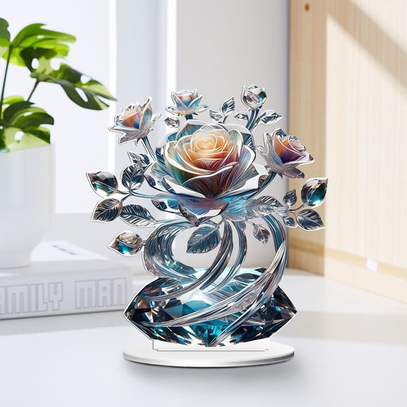 Hometravel Acrylic Desk Decor, Colorful Rose Series Figurine, Modern Study Ornament for Shelf Home Office Table