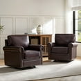 thumbnail image 2 of Genuine Leather Armchair Set of 2 Luxury Rocking Swivel Chair Metal Base Living Room Office Bedroom Espresso, 2 of 7