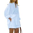 thumbnail image 2 of 2 Piece Outfits Button Down Shirt Top and Shorts Casual Lounge Sets Blue S, 2 of 6