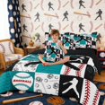 thumbnail image 5 of Erosebridal Teal Black Baseball Patchwork Twin Bedding Sets, Sport Bedding Comforter Set for Boys and Girls, Black Reversible 7 Pieces, 5 of 6