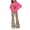 Hot Pink, variant on Girls 2 Piece Outfits Sets Crew Neck Long‑Sleeve Top & Elastic Waist Slight Flare Pants for 5‑15 Years Old