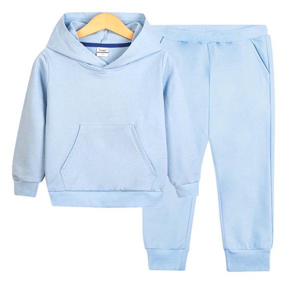 2 Piece Outfits Set Hoodie Long Pant for Child Toddler Children's Solid Color Block Casual Fashion Long Sleeved Top And Long Foot Binding SweatPants Two-piece Hooded Set