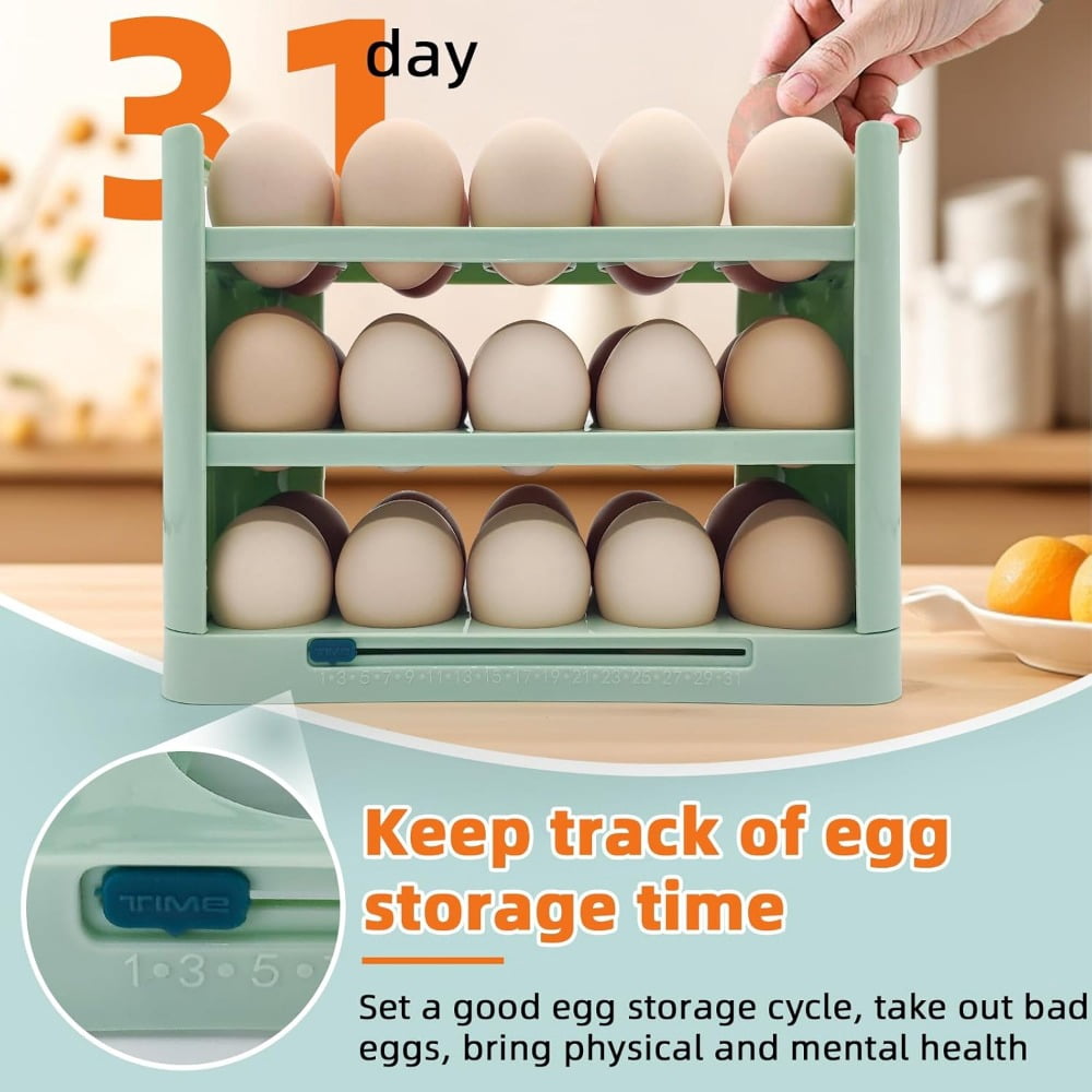 Egg Holder for Refrigerator, 30 Grid Egg Tray for Refrigerator 3 Layer Organizer Bins Reusable Egg Container for Refrigerator Side Door Plastic Egg Carton