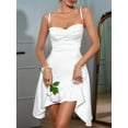 thumbnail image 6 of Women'S Ruched Corset Dress Spaghetti Strap Fit and Flare Flowy Mini Dress White L, 6 of 7