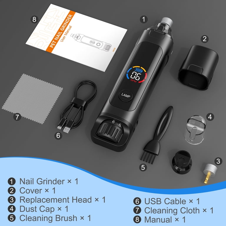 LAKWAR Dog Nail Grinder, 6-Speed Rechargeable Pet Nail Trimmer photo 8