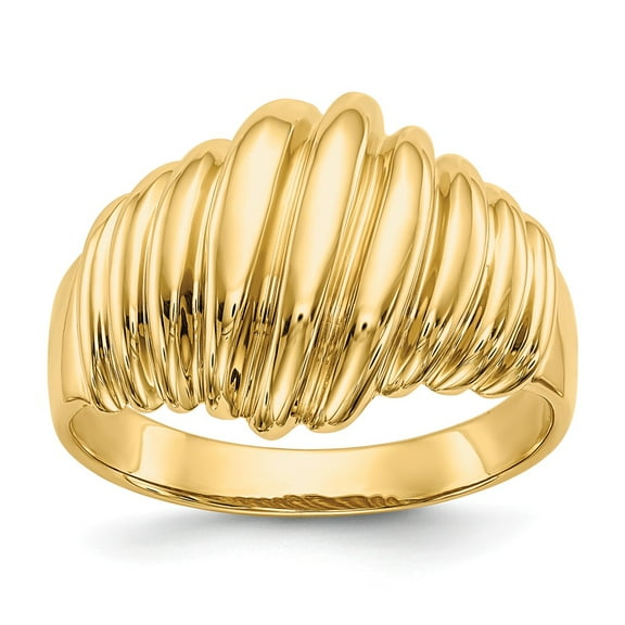 14K Yellow Gold Ring Band Themed Polished Scalloped Dome, Size 8