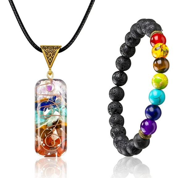XBage 7 Chakra Necklace And Bracelet Set For Women Men Energy Healing Pendant With Adjustable Cord Chakra Necklace Bracelet Spiritual Healing Jewelry Set For Women Men Gifts[xl3332]