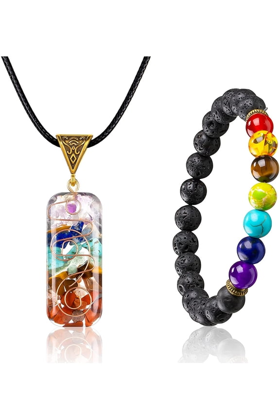 7 Chakra Necklace And Bracelet Set For Women Men Energy Healing Pendant With Adjustable Cord Chakra Necklace Bracelet Spiritual Healing Jewelry Set For Women Men Gifts[xl3332]