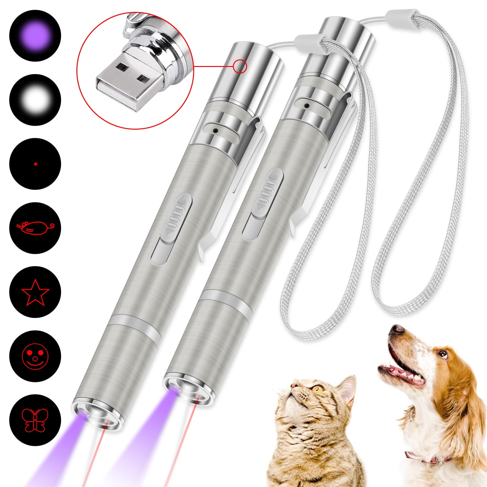 Details about   2 in 1 USB Rechargeable LED Light Red Laser Pointer Pen Children Cat Toy 