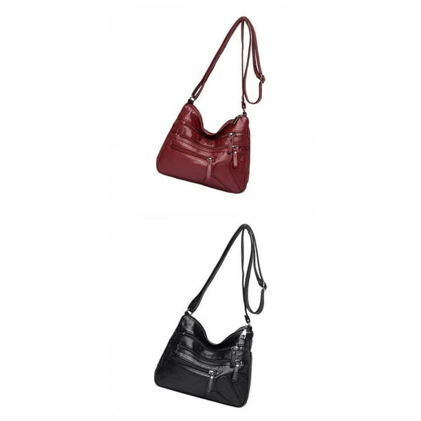 Multi Pocket Tote Women Bag Pocketbooks Satchel Organizer Soft PU Leather Shoulder Bag Handbags Purses Ladies Multi Pockets Compartments Leather