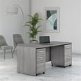 thumbnail image 2 of Pemberly Row Engineered Wood 72W Bow Front Desk w/ Mobile File Cabinets in Gray, 2 of 7