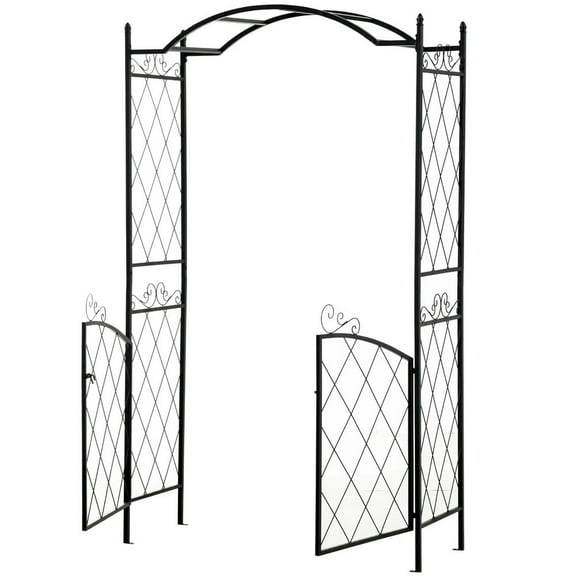 Barara King Garden Trellis for Climbing Plants Outdoor, Plant Support,85" Garden Arch Arbor, Metal Arch Trellis with Gate, Black
