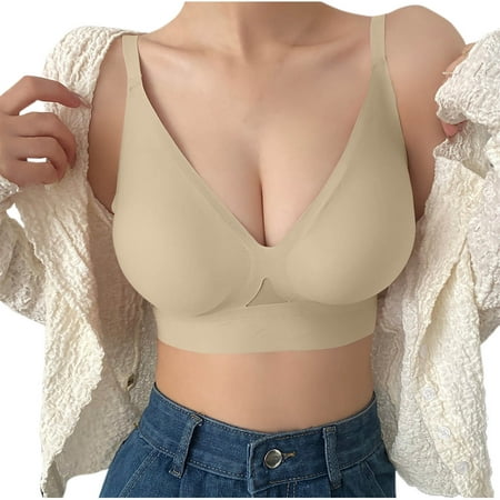 DYTTDG Deep V Bras for Women No Underwire Wireless Push Up Bra Seamless Plunge Bralette Comfort Supportive Bra Full Coverage