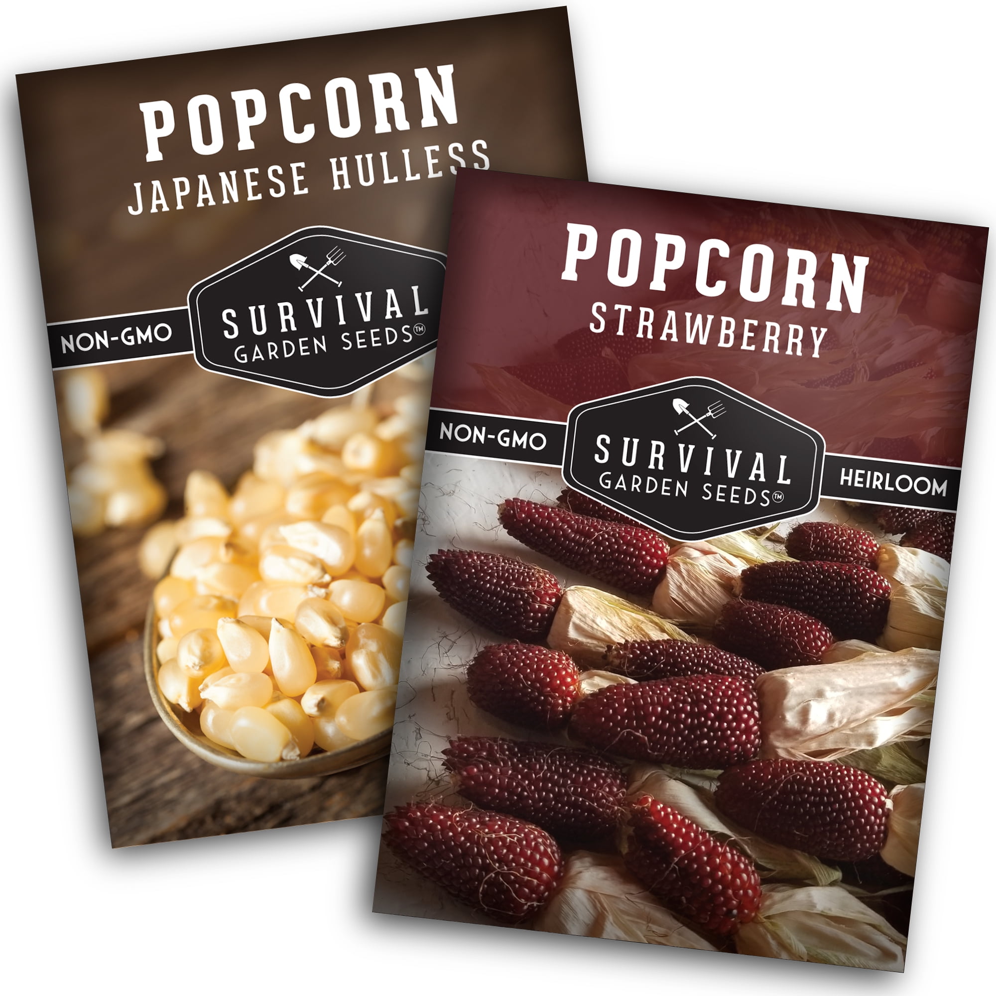 Survival Garden Seeds Popcorn 2 Pack - Strawberry Popcorn & Japanese Hulless Popcorn Seeds - Non-GMO Heirloom - Full Sun