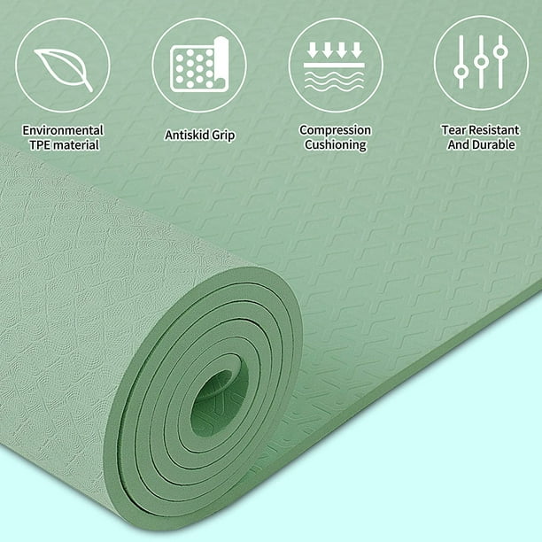 KSCD Yoga Mat Eco Friendly TPE Non Slip Yoga Mats By SGS Certified with  Carrying Strap,72x24 Extra Thick 1/4 for Yoga Pilates Fitness, Best Gift  for Lover 