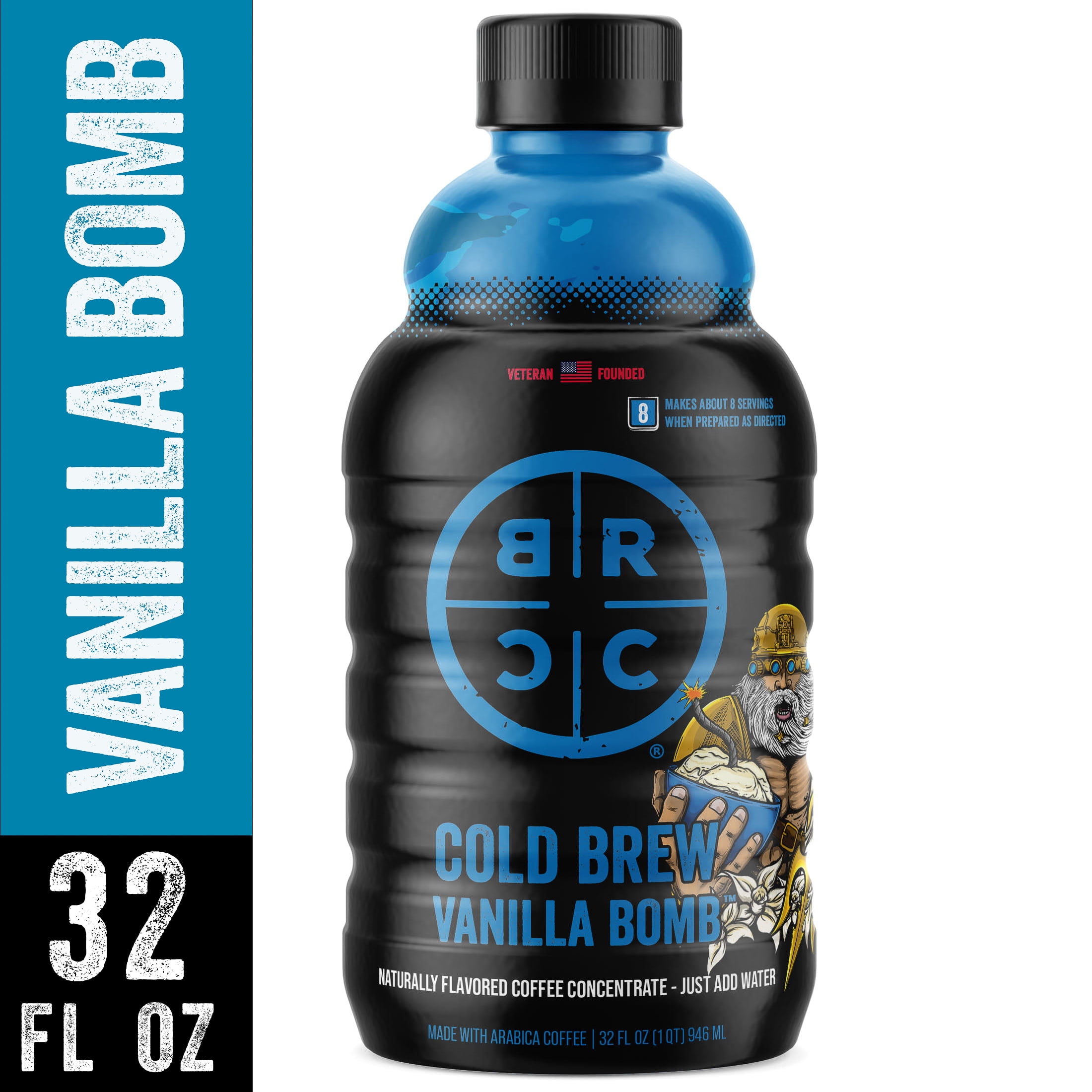 (4 pack) Black Rifle Coffee Company Vanilla Bomb Cold Brew Iced Flavored Coffee Concentrate Drink for Instant Energy, 32 oz