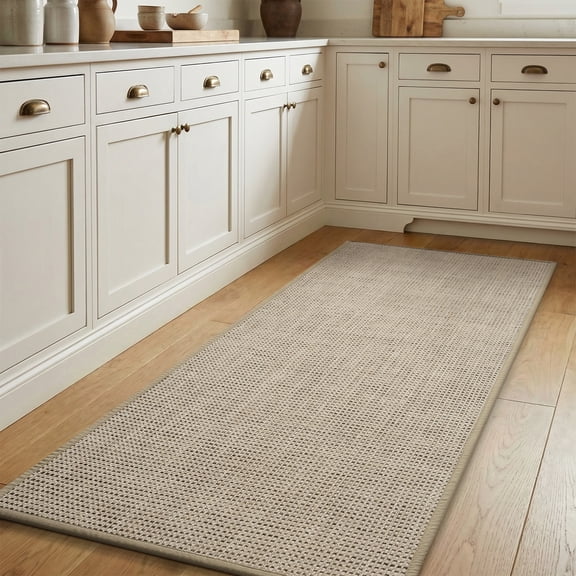 VUNATE Kitchen Rugs 20"x47" Woven Non Slip Kitchen Mat, Absorbent Washable Kitchen Rug with Durable Backing, Soft Low Profile Floor Mat for Kitchen Sink, Entryway, Laundry Room Beige