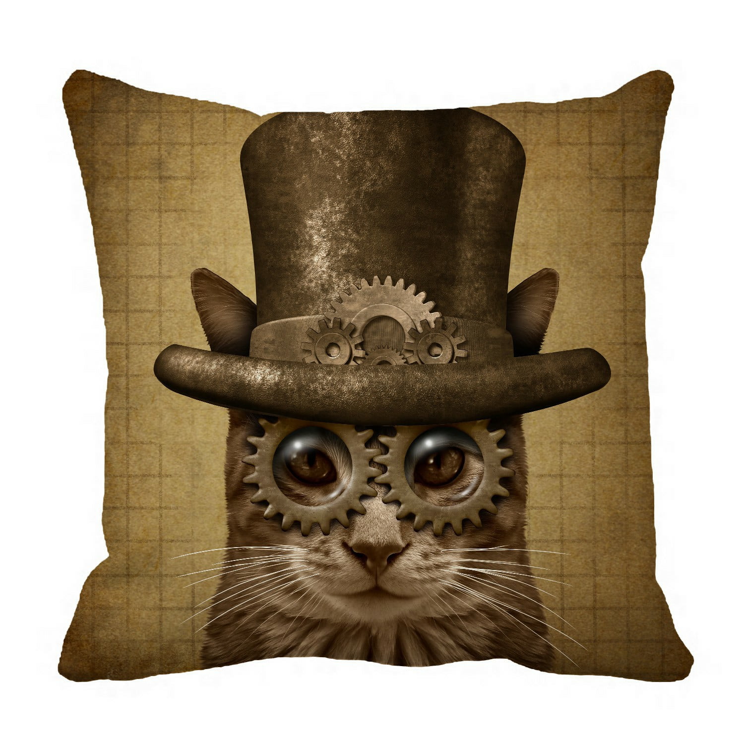 ECZJNT Steampunk Steam Punk Cat Pillow Case Cover Set 16x16 Inch