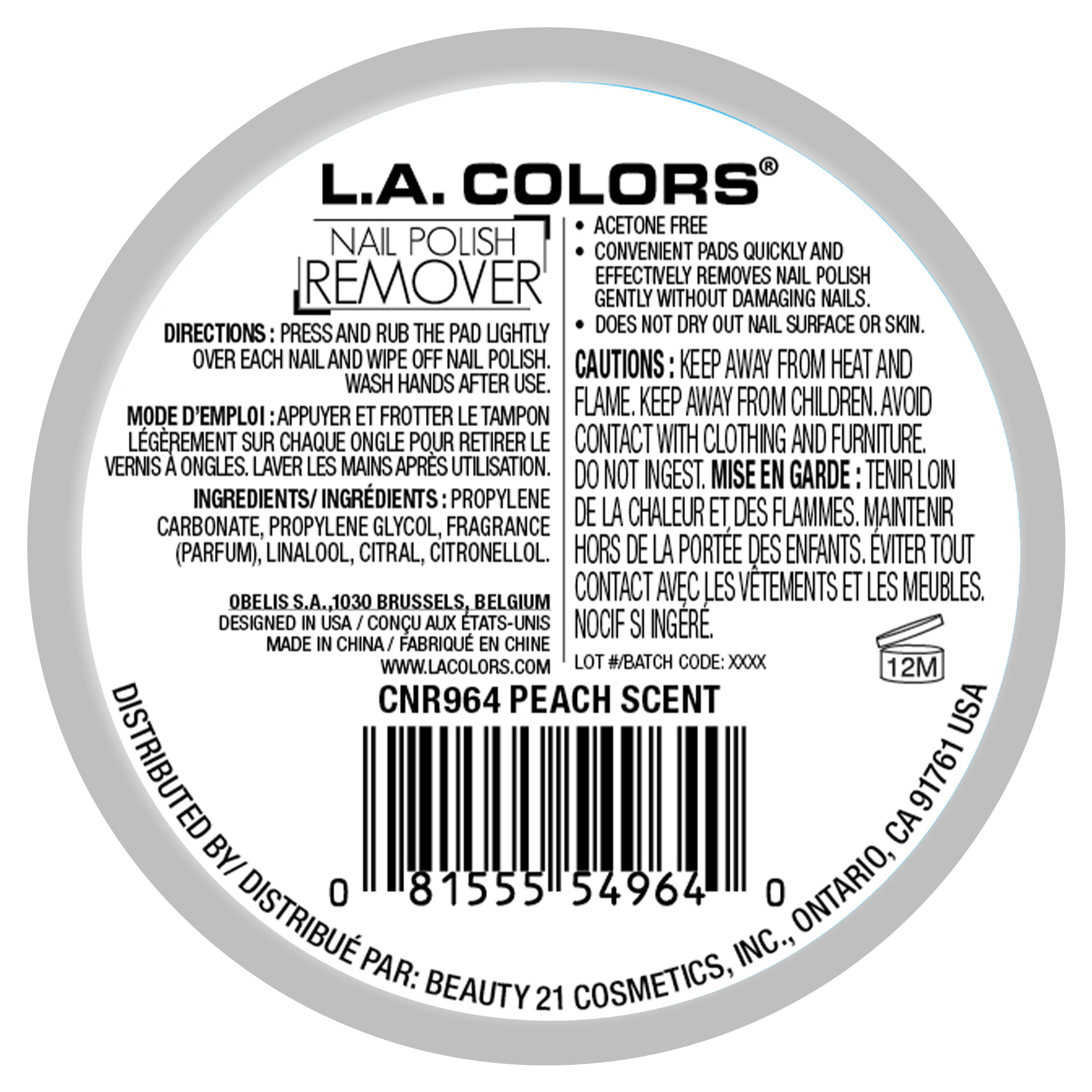 LA Colors Scented Nail Polish Remover Pads, Peach, 32 Ct 
