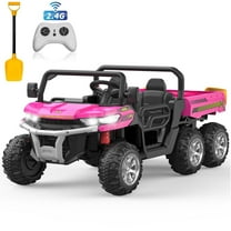 24 Volt Ride on Toys, 6 Wheels 2 Seater Electric Ride on UTV Cars for Big Kids, Ride on Dump Truck, 4×4 Motors, Battery Display, Bluetooth, USB, Remote Control, Pink