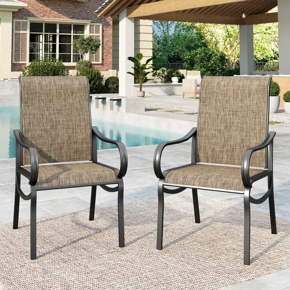 SUMMIT LIVING Outdoor Patio Dining Chairs Set of 2, 2-Piece Textilene Patio Chairs, Black & Brown-gray