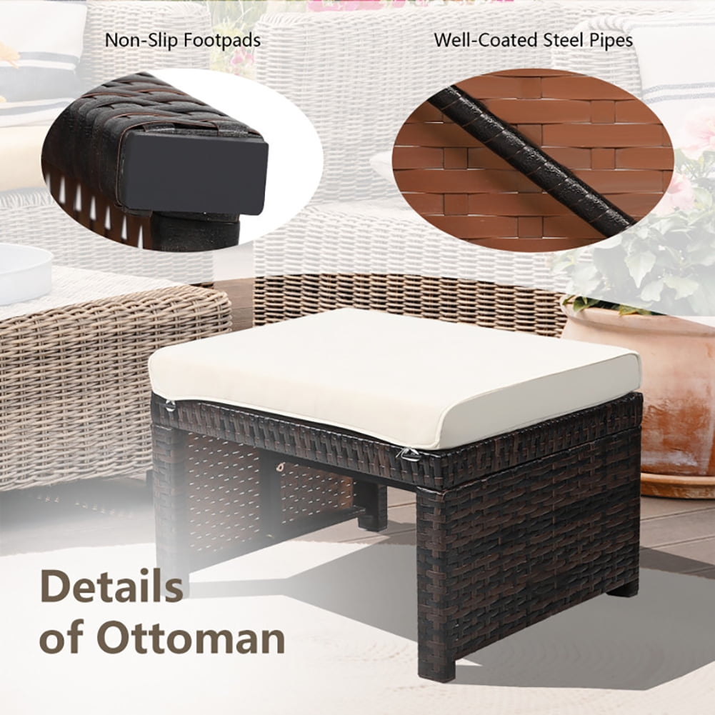 Aimee Lii 2 Pieces Patio Rattan Ottomans with Soft Cushion for Patio and Garden, Outdoor Patio Furniture Set, White