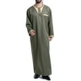 thumbnail image 2 of Pompotops Robe Musulmane pour Hommes Robe Arabe Motif Broderie Manches Longues Col Montant Poche Longue Chemise Mode Décontractée Robe en Solde, 2 of 6