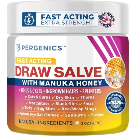 Pergenics Manuka Honey Drawing Salve, Herbal Skin Care, Moisturizing Multipurpose Ointment for Dry Skin & Minor Irritations, 2 Oz