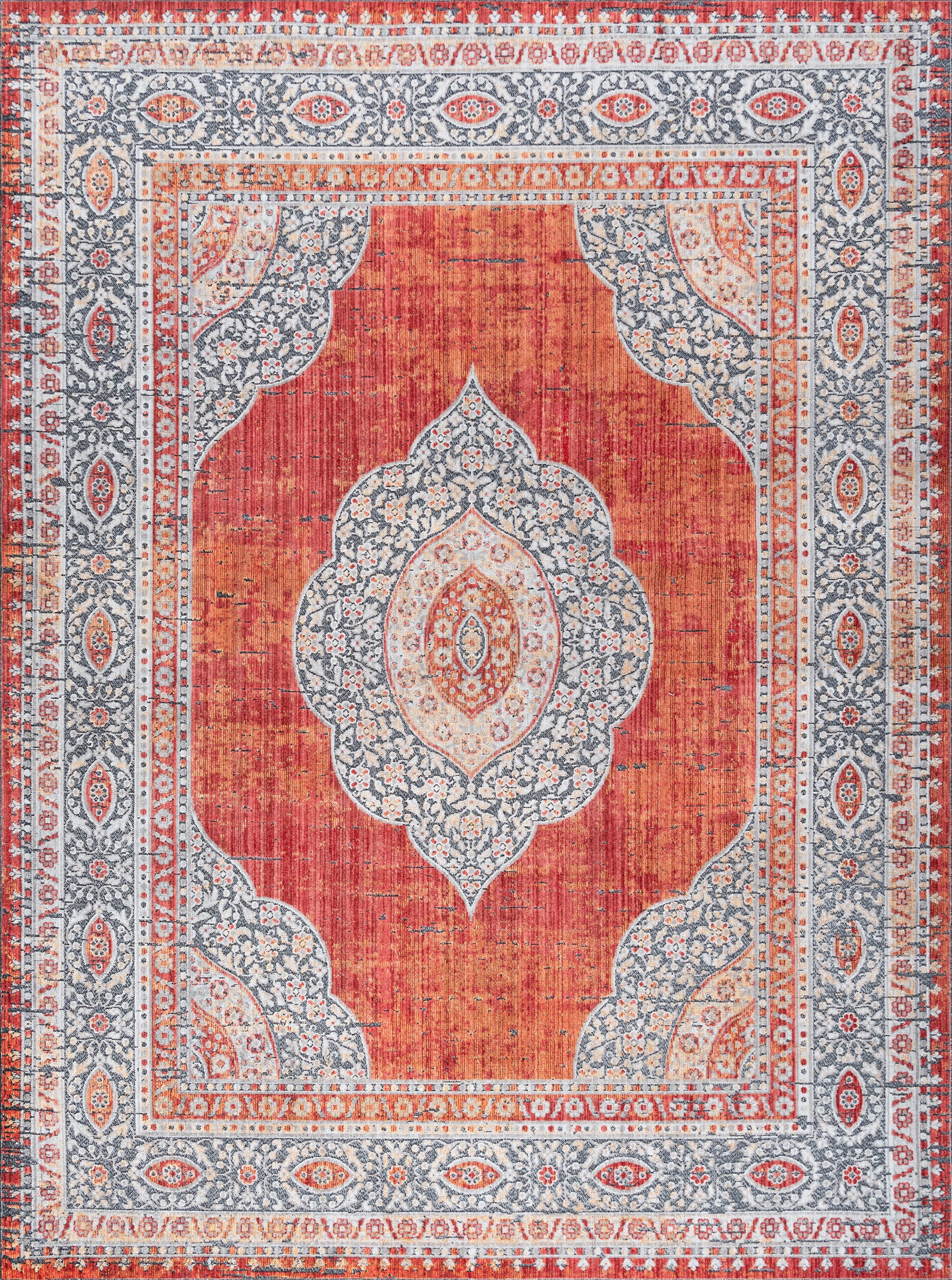 Traditional 2x3 Area Rug (2' x 3') Medallion Red, Coral Indoor Scatter Easy to Clean