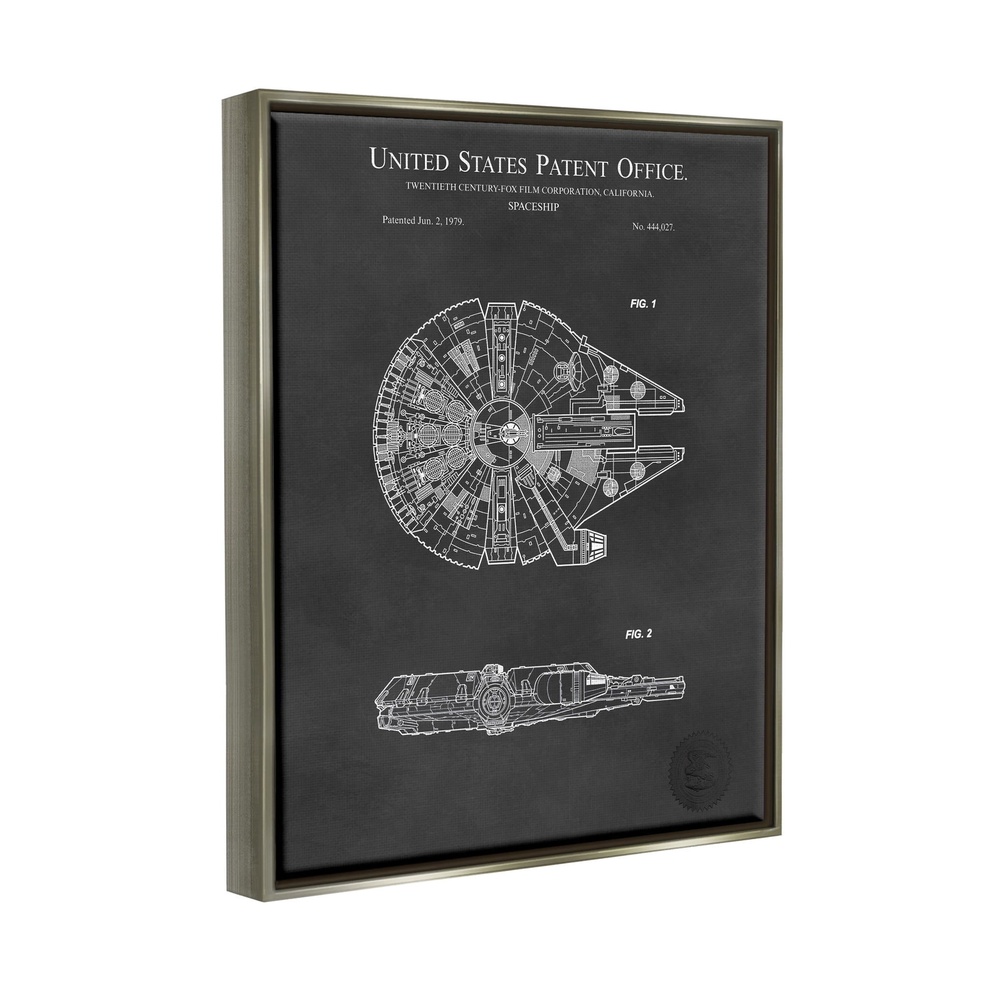 Stupell Industries Detailed Sci-fi Spacecraft Representation Blueprint Diagram Luster Gray Framed Floating Canvas Wall Art, 24x30, by Karl Hronek