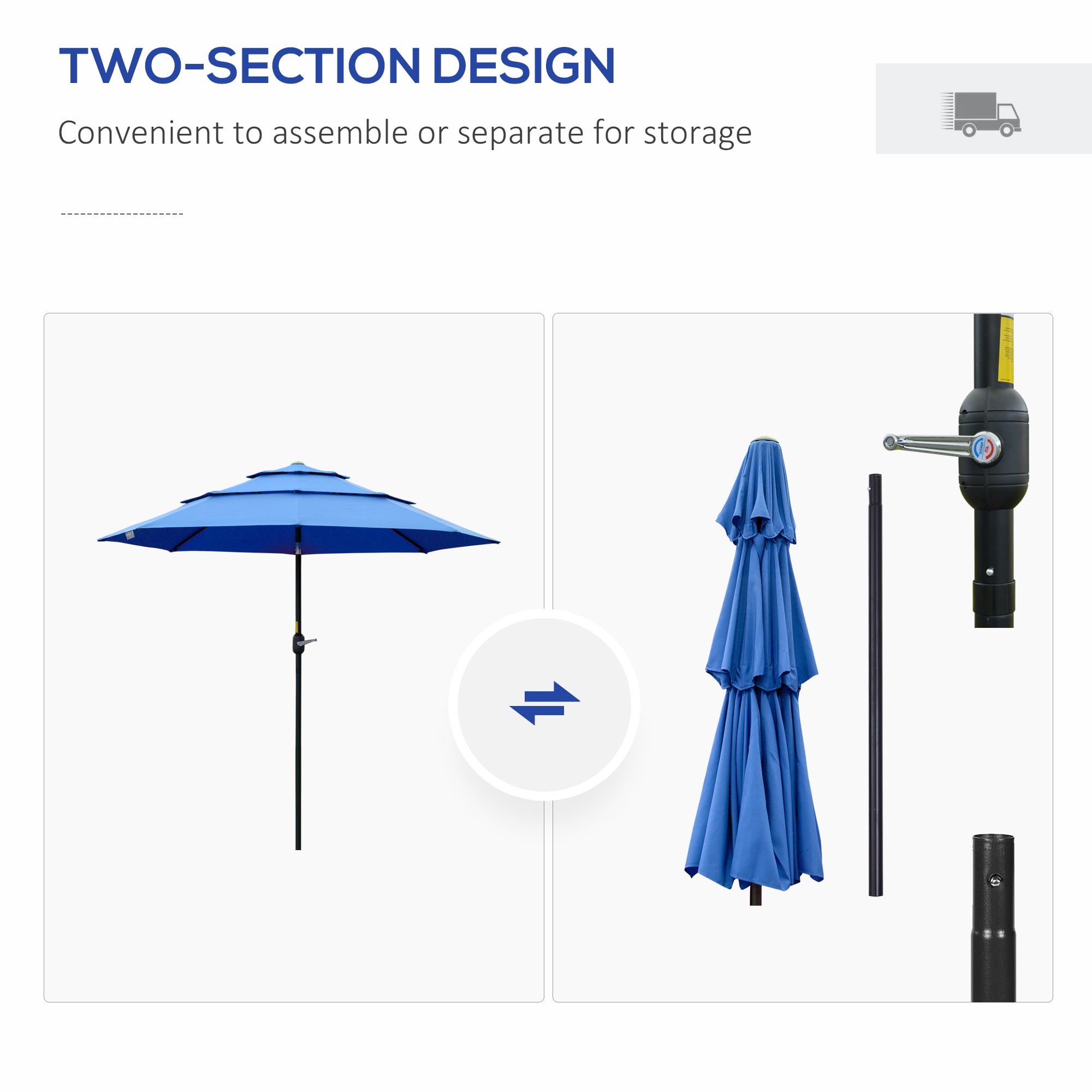 Outsunny 7.70 Feet Blue Solid Print Market Patio Umbrella, 3-Tier Top with Vents