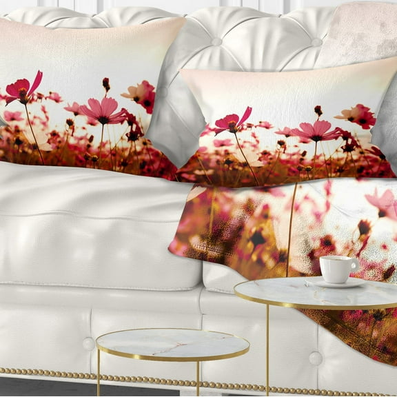 Designart Cosmos Flowers on Pink Background - Floral Throw Pillow - 12x20