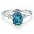 thumbnail image 3 of Gem Stone King 14K White Gold London Blue Topaz and White Lab Grown Diamond Engagement Ring for Women | 2.45 Cttw | Oval 9X7MM | Gemstone November Birthstone | Size 5, 3 of 6