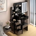 thumbnail image 3 of Tookss Left Drawer Desktop Makeup Vanity Table with Cushioned Stool,Touch Control Sliding LED Mirror,Brightness Adjustable,2 AC+2 USB Power Station,Hair Dryer Bracket,Open Storage Shelf, 3 of 8