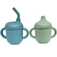 thumbnail image 1 of Paquete de 2 Vasos de Silicona con Pajitas para Bebés y Niños Pequeños (Color Cielo/menta), 1 of 6