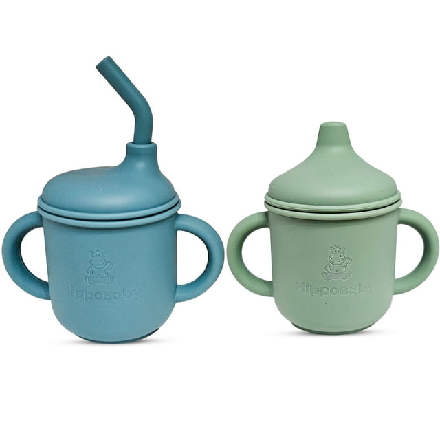 Paquete de 2 Vasos de Silicona con Pajitas para Bebés y Niños Pequeños (Color Cielo/menta)