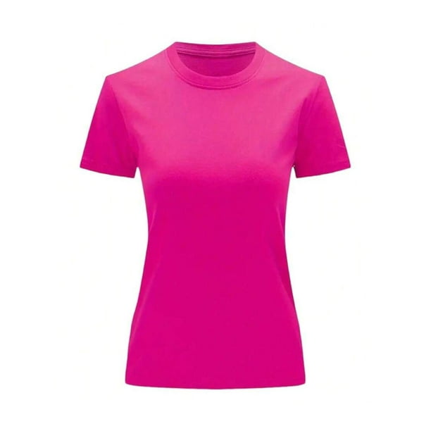 Playera Slim Fit Unisex Cuello Redondo Manga Corta Strech Color Fucsia Talla Grande Marca Emil SaEs
