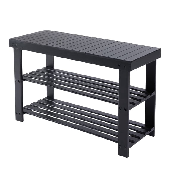 ZUNMOS 3-Tier Bamboo Shoe Rack Bench, 11.3 x 27.6 x 17.8 Inches Compact Storage Organizer with 286lb Capacity for Entryway, Bedroom and Living Room, Black