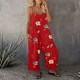 thumbnail image 4 of Guiexla Summer Women Jumpsuit Adjustable Spaghetti Strap Backless Sleeveless Wide Leg Loose Floral Print Deep Crotch Side Pockets Pleated Vacation Beach Jumpsuit, 4 of 7
