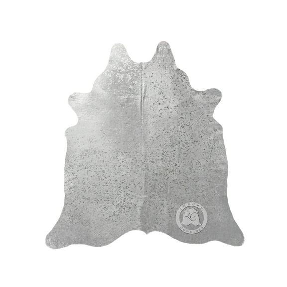 Metallic Silver on Off-White Cowhide Rug - Luxurious Accent for Modern Spaces - Size 6x7-8'