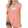 thumbnail image 1 of Blusa informal de manga corta con cuello en V para mujer con encaje sólido informal Fridja  hjk4304, 1 of 5