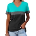 thumbnail image 2 of ZyeKqe Women 's T Shirts Short Sleeve Shirts Casual V Neck Summer Tops Color Block Loose Tees, 2 of 4