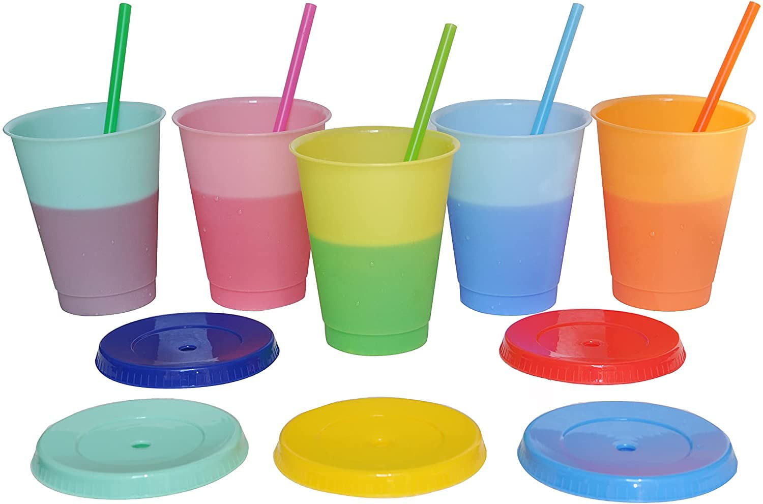 Color Changing Cups with Lids & Straws - 24 oz Cute Reusable Plastic Tumblers  Bulk  9 Pack Party Funny Tumbler Ice Cold Drinking Cup for Kids & Adults  by Casewin 